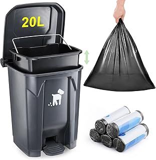 Pet Waste Container - 20L Outdoor Dog Poop Trash Bin with Removable Inner Bin, 150 Waste Bags for Small/Large Dog Families