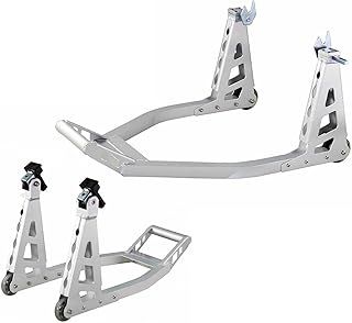 New Aluminium Motorcycle Paddock Stand Pair Front & Rear Plus Wheel Change