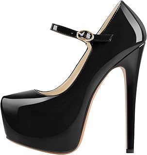 MissHeel Women's Mary Jane Stiletto Pumps Buckle Straps High Heels Closed Toe Ankle High Platform Dress Shoes