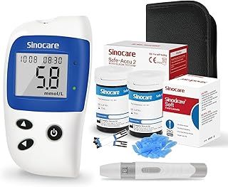 Sinocare Diabetes Testing Kit, Blood Sugar Monitor Safe-Accu2 w/Test Strips No Coding, Large Screen Blood Sugar Test Kit Upgraded Chip & Memory Capacity & Light Design -in mmol/L