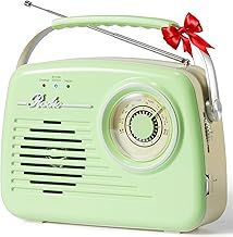 Retro Radios Portable Am Fm, Small Vintage Bluetooth Radio, C*4 Battery Operated Radio or Plug in Wall, Support SD Card AUX USB MP3 Player for Home/Outdoor（Green）