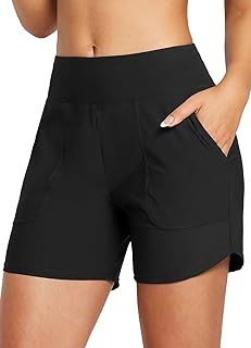baleaf Swim Shorts Women 5" High Waisted Swimming Custome Bottoms Tummy Control Swimsuits Board Beach Shorts