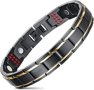 Magnetic Bracelets for Men 18K Gold Plating PVD Black and Silver Plating and 4in1 Elements Men Bracelets 8.5inches Adjustable