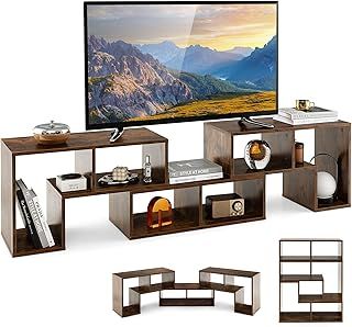 COSTWAY TV Stand for TVs up to 65 Inches, Free Combination Adjustable TV Cabinet Media Entertainment Center Storage Shelf, Modern Wooden TV Unit Console Table for Living Room Bedroom (Rustic Brown)