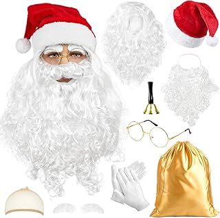 Santa Claus Costume Accessories - Father Christmas Costume for Men & Women - Santa Claus Hat, Beard, Wig & Bag - Christmas Fancy Dress