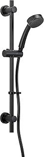 Croydex Presion Matte Black Shower Riser Rail Kit - 68cm Riser Rail, Pressure Boosting Shower Head, 1.5m Stainless Steel Hose and Adjustable Handset Holder, with Flexi-Fix Wall Brackets (Matte Black)