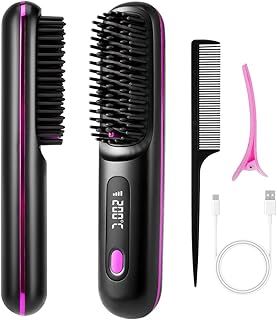Hair Straightener Brush for Women, Cordless Straighteners UK, Portable Hair Straighteners Comb with LED Screen, Adjustable 3 Temp Settings (160-200℃), Professional Hair Tools for Styling (Black)