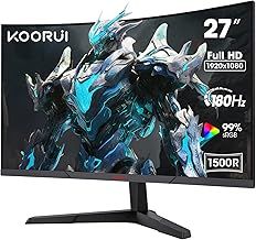 KOORUI 27 Inch Gaming Monitor, FHD 1080P Curved Monitor 165Hz VA 1ms 1500R PC Monitors with Adaptive Sync, HDMI X2 /DP, VESA Compatible, Tilt Adjustable, Eye Care