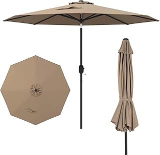 COSTWAY 2.7m Garden Parasol, Waterproof Patio Umbrella with Tilt, Crank Handle & Vented Top, 8 Ribs UV Protective Outdoor Table Sun Shade for Market Yard Pool