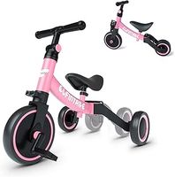 besrey 5 in 1 Toddler Bike for 10 Month to 4 Years Old Kids, Toddler Tricycle Kids Trikes Tricycle, Gift & Toys for Boy & Girl, Balance Training, Removable Pedals - Pink