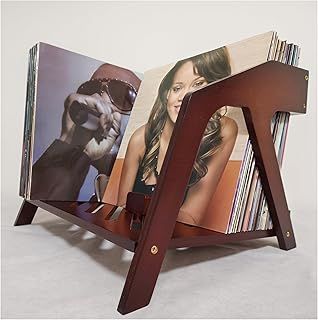 Bamboo Vinyl Record Holder-Stylish Chair Design,Holds Up to 80 12" LPs,Elegant Used for Vinyl Record Storage,CD Holder,Magazine Rack,Book Holder (Brown)