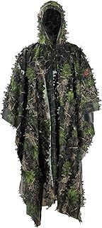 PELLOR Camo Poncho Kids Ghillie Suit 3D Leaves Mens Camouflage Poncho Camo Netting Outdoor Airsoft Clothing Military CS Woodland Hunting Clothes Free Size