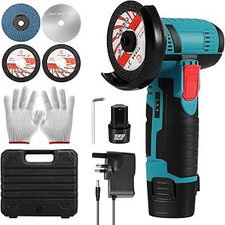 Mini Angle Grinder, 19500RPM, Cordless, 75mm Disc, Brushless, Includes 2 x 12V 2000mAh Batteries, Charger, Accessories