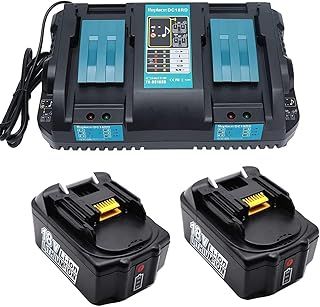 18V 5.0Ah BL1850B battery with DC18RD Charger for Battery 18V LXT400 BL1830B BL1840B BL1850B BL1860B; Compatible with DC18RC DC18RA DC18SE DC18SC DC1803 DC1804