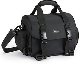 Amazon Basics Shoulder Bag for SLR Camera and Accessories, Large, Adjustable Strap, Waterproof, Shockproof, Solid, Padded - Black/Grey