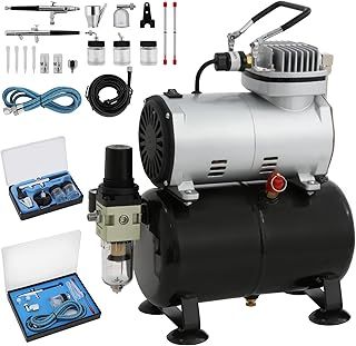 VELPEX Airbrush Kit with Air Compressor with 2pcs Airbrush Kit and 1pcs High Working Pressure Air Compressor, for Hobbies Crafts Nail Art Tattoos Cake Decorating Cosmetics Furniture refinishing