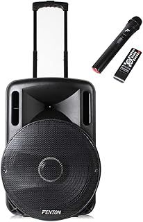 Fenton Portable DJ PA Speaker System 15" 800w Bluetooth Music Lights and Wireless Microphone Battery Powered