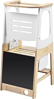 Maxi-Cosi Toucan 3-in-1 Learning Tower, Montessori Toddler Step Stool, 1.5-99+ Years, 10-150 kg, 3 Heights, Transforms into Table & Chair, Integrated Blackboard, FSC® 100% Certified, Natural Wood