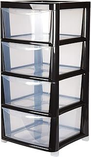 4 Drawer Large Plastic Storage Drawer Tower - Black - Perfect for Schools,Offices and Children's Toys