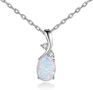 AILUOR Women's Silver Plated Vintage Opal Pendant Necklace, Created Gemstone Oval White Opal Fashion Jewelry for Women Mother - Endless Love