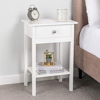 CHRISTOW White Bedside Table With Shelf & Drawer Bedroom Nightstand 60cm x 40cm x 30cm
