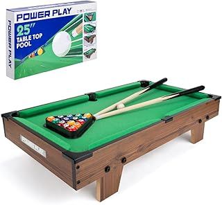 Pool Table Game, Portable Wooden Classic Games Table, Indoor Outdoor Game for Kids and Adults, Brown 25inch