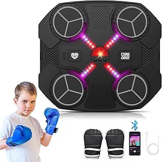 Music Boxing Machine, Smart Bluetooth Music Boxing Machine Wall Mounted, USB Charging Boxing Training Equipment with 3 Speed Levels, Gloves, Cool Lights, Boxing Pads for Boys Girls Gift (Black)