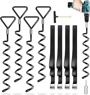 Ground Anchor Pack of 4, Heavy Duty, High Wind Resistant with Straps