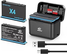 melasta Replacement Li-ion Battery and Charger for Insta360 X4 Camera, 3.85V 2500mAh With 2 X Batteries and 1 X Charger (Dual Ports)