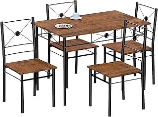 Vida Designs Roslyn Dining Table and Chair Set, Kitchen Breakfast Modern Contemporary Furniture Set (Dark Wood, 4 Seater)
