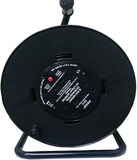 Daewoo Extension Reel, 4 Way Socket with 50 Metre Cable, Heavy Duty with Resettable Safety Cut Out, Open Frame, Black and Green