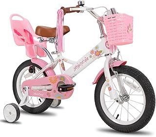 STITCH Little Daisy Kids Bike for 2-7 Years Girls with Stabilisers,12 14 16 Inch Princess Girls Bicycle with Basket & Streamers & Doll Seat, Kids Bike for Girls, Blue, Pink, White