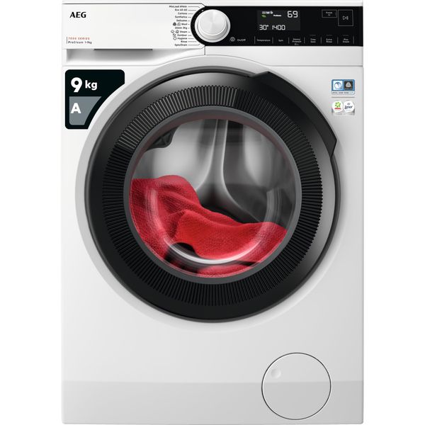 AEG 7000 Series Washing Machine 9kg LFR73944B, ProSteam Freestanding Washing Machine with steam using 96% less water, 9kg Load, 1400rpm Spin, Energy Class A, White