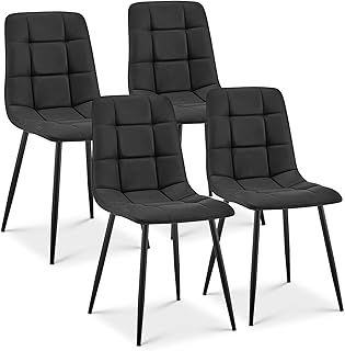 Vegan Leather Embossed Dining Chairs - Grey. Chairs for Dining Room and Kitchen. High Back Modern Fabric Dining Chairs. Chair for Kitchen/Dining Set with Metal Legs.