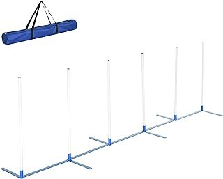 PawHut Adjustable Dog Agility Training Obstacle Course Set with Weaves Poles Storage Bag for Pet Dogs Outdoor Games Exercise