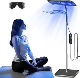 Tanning Lamps with Retractable Base,Lightweight Portable Solarium for Home, 50W Skin Sun Lamp, Tanning Lamp for Face and Body with 126 LED,460NM+490NM Blue Light Therapy Wavelength for Home Use