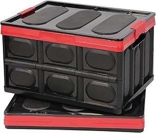Tuevob 2 Pack Collapsible Storage Boxes Crates 30L Lidded Storage Bins Plastic Tote Storage Box Container Stackable Folding Utility Crate for Clothes, Toy, Books,Snack, Shoe Grocery Storage Bin-Black