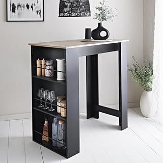 Kitchen Island Free Standing Bar Table Hallway Living Room Kitchen Furniture Bottle Storage Home Bar Unit Drinks Cabinet Open Shelves Black