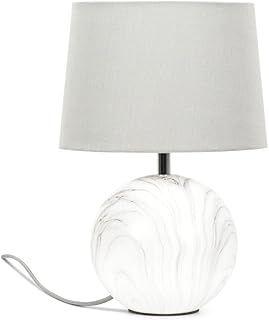 Marble Effect Ceramic Table Lamp with a Grey Fabric Shade | Table Lamps, Home Décor & Improvement Essential | Includes Bulb [3000K Colour Temperature]