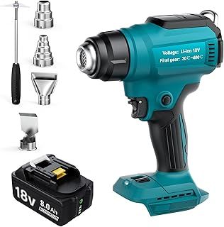Cordless Heat Gun for Makita + 8000mAh Battery with 4 Nozzles, Up to 550°C, Cordless Hot Air Gun for Welding, Bending Pipes, Colour Removal