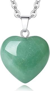 XIANNVXI Green Necklaces for Women Crystal Heart Necklaces Green Aventurine Necklace Natural Healing Gemstone Pendant with Silver Chain Reiki Jewellery Necklace Gifts