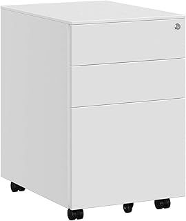 SONGMICS Mobile File Cabinet with 3 Drawers Lockable Steel Pedestal with Suspension File Hanging Rails, Fully Assembled Except Casters, White OFC60WT