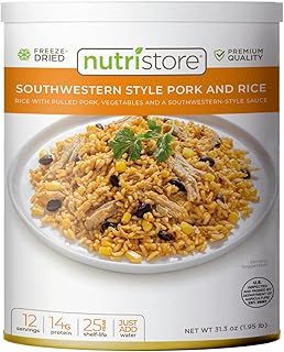 Nutristore Freeze-Dried Southwestern Style Pork and Rice | Emergency Survival Bulk Food Storage Meal | Perfect for Everyday Quick Meals and Long-Term Storage | 25 Year Shelf Life | USDA Inspected