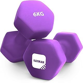 Neoprene Dumbbells with Anti-Slip Grip,Hex Edges,Water-Resistant Surface & Workout Poster-Weight Set for Home, Gym & Fitness (1kg 2kg 3kg 4kg 5kg 6kg 8kg 10kg)