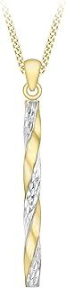 Gold Women's 9ct 2-Colour Gold Twist Diamond Cut Pole Pendant on Curb Chain of 46cm/18"