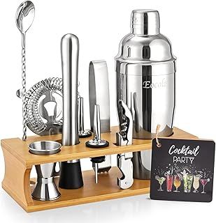 Cocktail Making Set, Cocktail Shaker Set 750ml Stainless Steel Bar Tool Set Bartender Kit with Bamboo Display Stand for Home & Bar