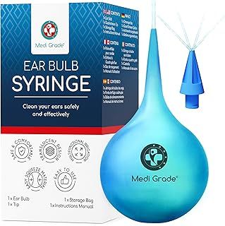 Medi Grade Ear Bulb Syringe Ear Wax Removal Kit, 75 ml - Translucent Bulb Ear Syringe Kit for Removing Ear Wax and Improving Hearing with Ear Cleaner Quad-stream Tip - Ear Wax Remover Ear Cleaning Kit