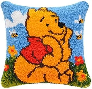 Rocky&Chao Latch Hook Kit Bear 43X43CM Latch Hook Pillow Case Kits, DIY Latch Hook Cushion Kits Cross Stitch Embroidery Kits Latch Hook Pillow Cover Kits Home Decor