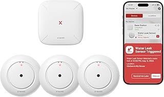 X-Sense Wi-Fi Water Leak Detector, Smart Water Sensor Alarm, Water Detector Alarm with 1700 ft Transmission Range for Kitchens, Basements, Bathrooms, 3 Water Detectors & 1 Base Station, SWS54