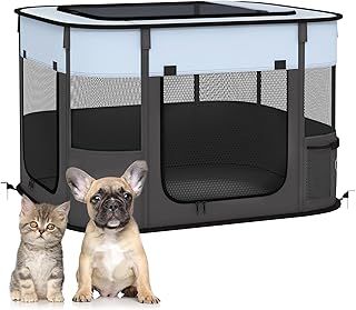 PawHut Dog Pen, Pet Playpen, Portable Foldable Dog Cat Playpen Soft Pet Cage with Storage Bag for Puppies, Rabbits, Kittens, Guinea Pigs, 74 x 60 x 45cm - Grey